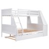 Twin over Full Bunk Bed with Trundle and Built-in Desk;  Three Storage Drawers and Shelf - White