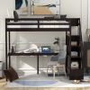 Twin Size Loft Bed with Storage Staircase and Built-in Desk - Espresso
