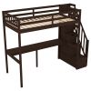 Twin Size Loft Bed with Storage Staircase and Built-in Desk - Espresso