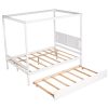 Full Size Canopy Platform Bed with Trundle,With Slat Support Leg - White