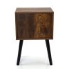Set of 2 Mid Century Nightstand, Side Table with Drawer and Shelf, End Table for Living Room Bedroom, Rustic Brown - Retro Grain + Back