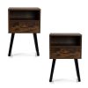 Set of 2 Mid Century Nightstand, Side Table with Drawer and Shelf, End Table for Living Room Bedroom, Rustic Brown - Retro Grain + Back
