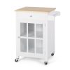 Medway Modern Glass Paneled Kitchen Trolley White - as Pic