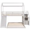 Twin over Full House Bunk Bed with Convertible Slide and Storage Staircase,Full-Length Guardrail, - White