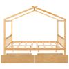 Full Size House Platform Bed with Two Drawers; Headboard and Footboard; Roof Design - Natural