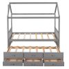 Twin size Wooden House Bed with Trundle and 3 Storage Drawers - Gray