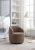 fabric swivel accent armchair barrel chair with black powder coating metal ring - chocolate