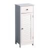 Bathroom Floor Cabinet Storage Organizer Set with Drawer and Single Shutter Door Wooden White - White