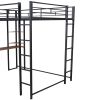 Full Size Metal Loft Bed with 2 Shelves and one Desk - Black