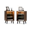 Wood Modern Nightstand with 3-Color LED Lights;  Bedside Table with Open Glass Shelves;  for Bedroom Furniture Living Room;  Red Brown - 2 pcs