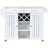 K&amp;K Store Kitchen Island Cart with Two Storage Cabinets and Four Locking Wheels; Wine Rack; Two Drawers; Spice Rack; Towel Rack (White) - as Pic