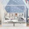 Wooden Twin Size House Bed with 2 Drawers; Kids Bed with Storage Shelf; White - as Pic
