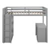 Twin Size Loft Bed with Ladder;  Shelves;  and Desk - Gray