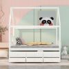 Full size Wooden House Bed with Trundle and 3 Storage Drawers - White