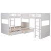Twin Size Bunk Bed with a Loft Bed attached, with Two Drawers,Gray - White