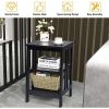 Set of 2 Multifunctional 3-Tier Nightstand Sofa Side Table with Reinforced Bars and Stable Structure - Black