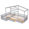 Twin Size House Platform Bed with Three Storage Drawers - Gray