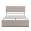 Full Size Storage Bed Metal Platform Bed with a Big Drawer - Beige
