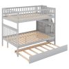 Full over Full Bunk Bed with Trundle and Staircase - Gray
