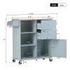 K&K Store Kitchen Cart on 4 Wheels with 2 Drawers and 3 Open Shelves; Kitchen Island with Rubber Wood top for Dinning Room; Grey Blue - as Pic